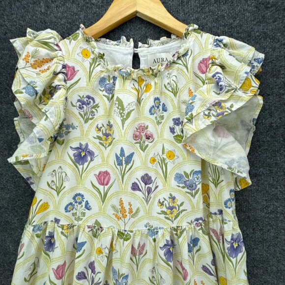 Aura Dress‎ Womens Small Linen Blend Tiered Ruffle Cottagecore Floral Boho Flowy - Picture 2 of 14